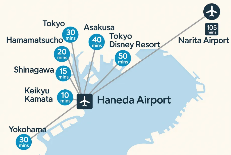Traveler comparing Haneda and Narita airport info on a tablet