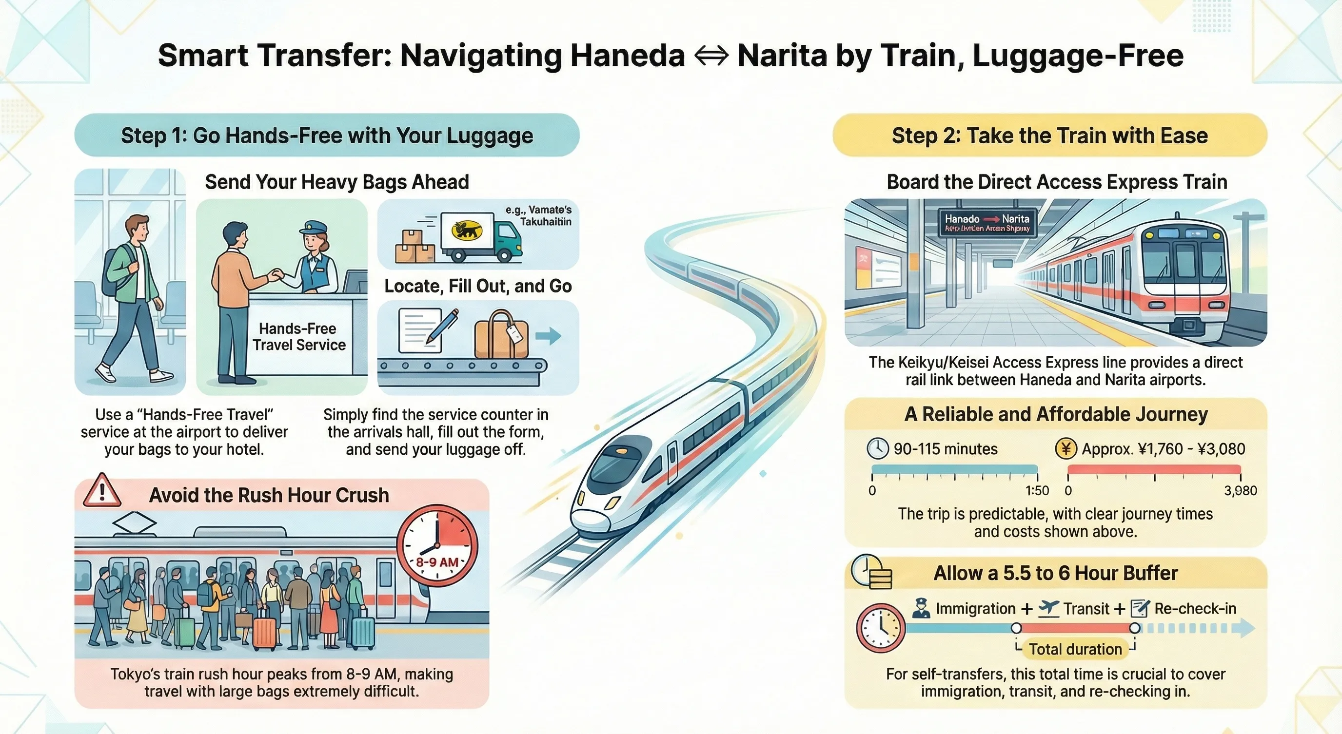 Smart strategy for Haneda to Narita transfer combining train speed with luggage forwarding