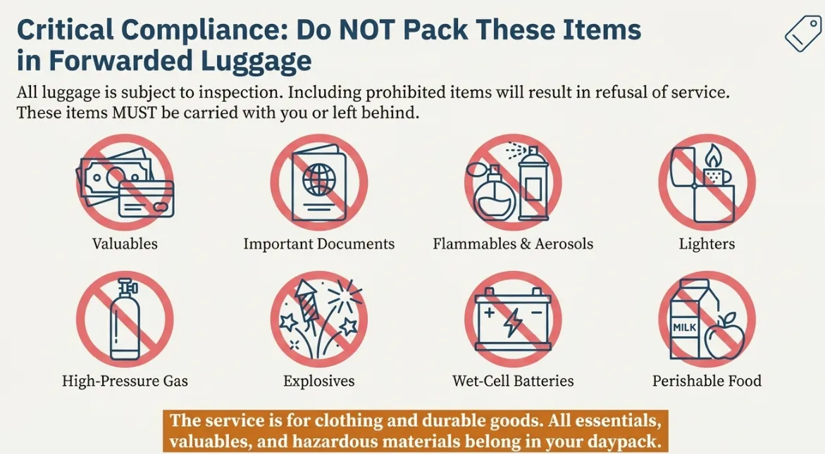 Japan luggage forwarding prohibited items compliance guide listing valuables, flammables, and restricted goods